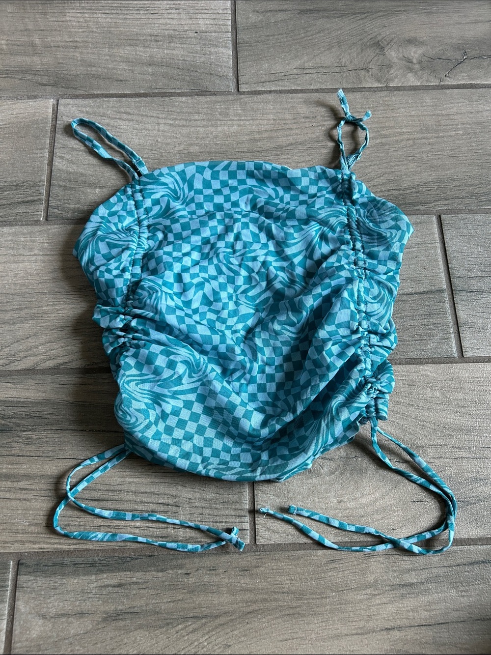 SO Blue Checkerboard Drawstring Tank Top